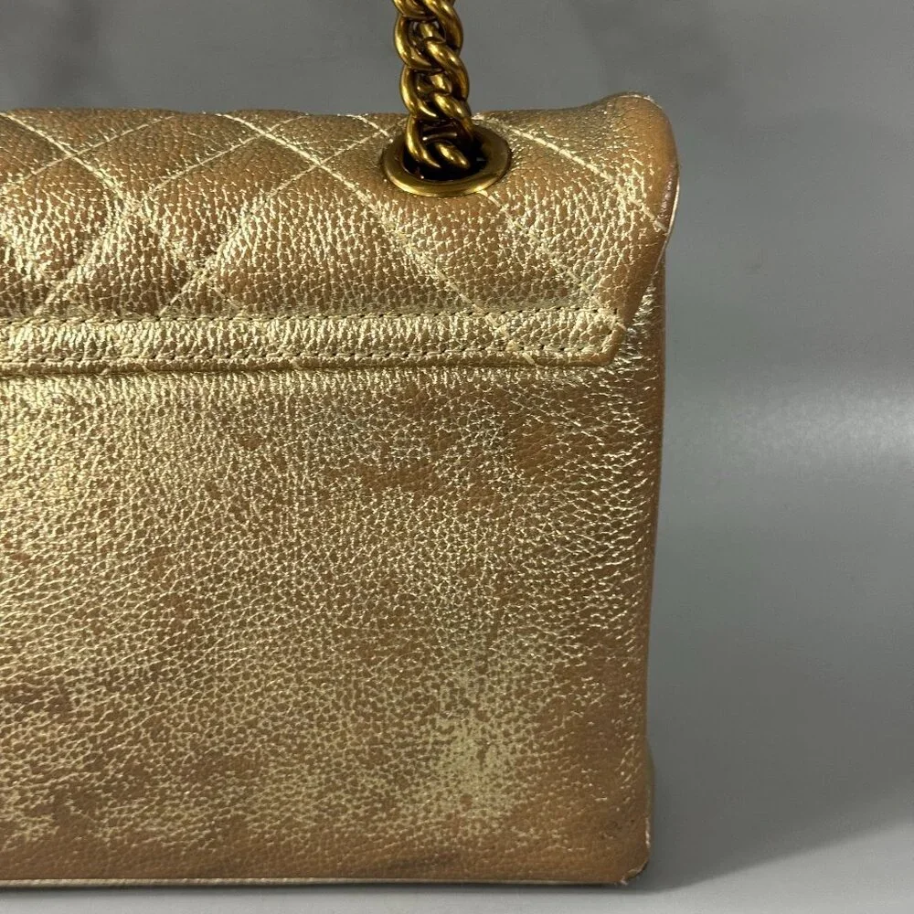 KURT GEIGER LONDON BRIXTON Metallic Gold Quilted Leather Pad Lock Shoulder Bag - Picture 7 of 12
